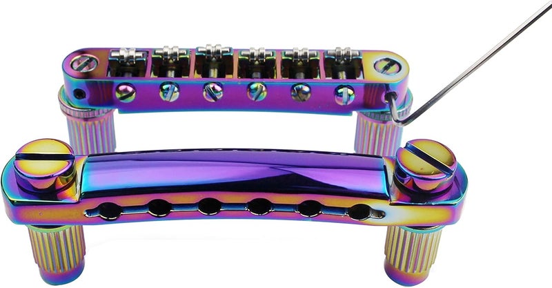 guyker Guitar Tune-O-Matic Bridge and Stop Bar Tailpiece Combo Replacement Compatible with LP SG EPI 6 String Electric Guitar(GS001 + GM005, Chameleon Rainbow) - Image 2